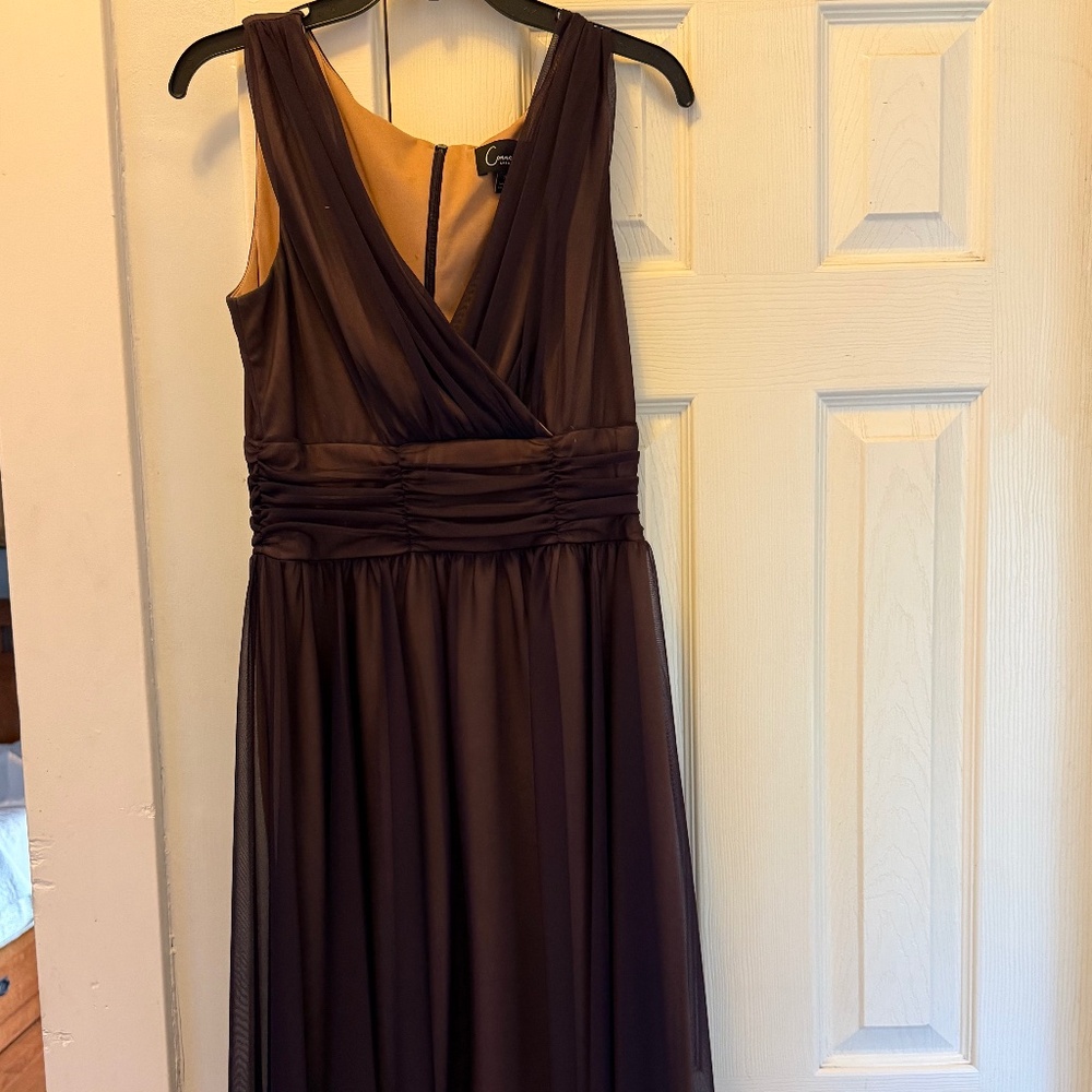 Classy Chiffon Overlay Fit & Flare Dress; Size 10; Eggplant